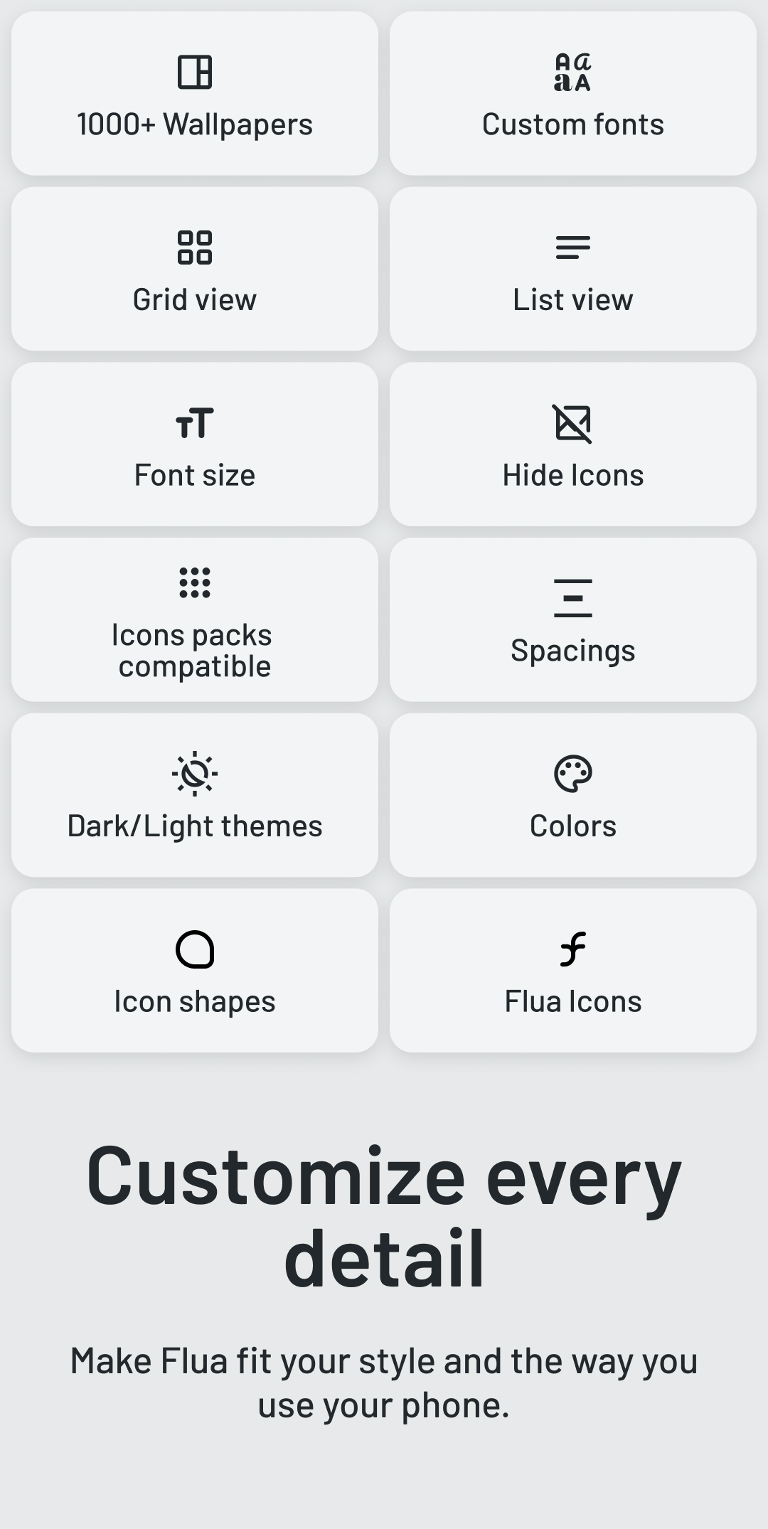 Flua Launcher customization options